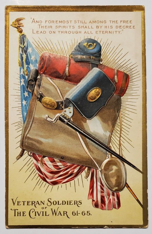 Patriotic American Civil War Veteran Soldiers Remembrance Gilded Postcard R21