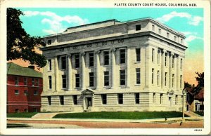 Platte County Court House Columbus Nebraska NE UNP Linen Postcard P9