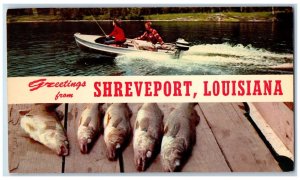 Shreveport Louisiana LA Postcard Greetings Fishing Scene And Caught Fish c1960's