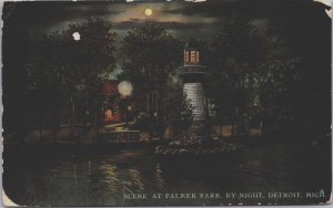 Scene At Palmer Park By Night Detroit Michigan Vintage Postcard C096