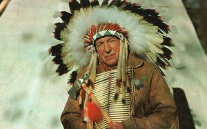 Vintage Postcard 1965 Native Canadian Indian Chief Algonquin Park Ontario Can.