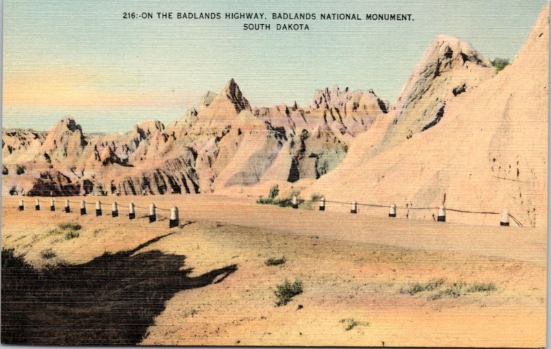 Postcard SD Bad Lands National Monument - On the Badlands Highway