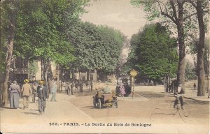 Paris France, Bois de Boulogne, Man on Bicycle, Early Car, Trolley Station 1910s