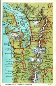 Postcard Highways of Western Washington, Map From Oregon to Canada