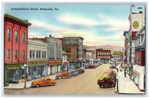 Shamokin Pennsylvania Postcard Independence Street Aerial View Classic Cars 1940