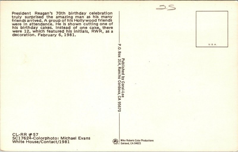 Vtg 1981 President Ronald Reagan 70th Birthday Party Cutting Cake Nancy Postcard