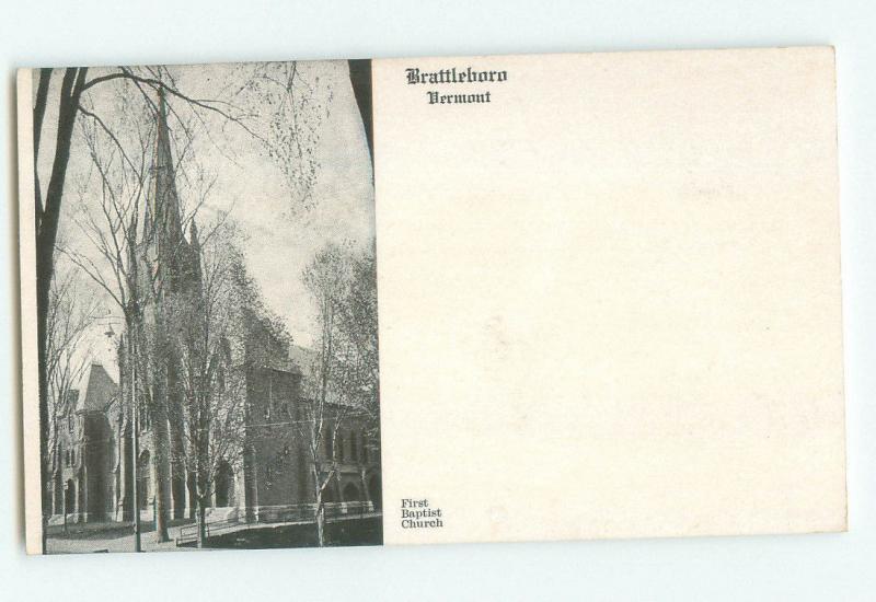 Brattleboro, Vermont First Baptist Church UDB Photo Postcard