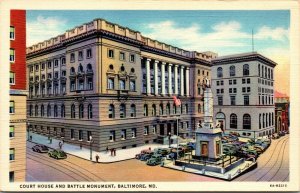 Vintage Court House and Battle Monument Baltimore Maryland MD Linen Postcard