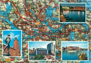 Postcard Sweden stockholm multi view the city on the water map