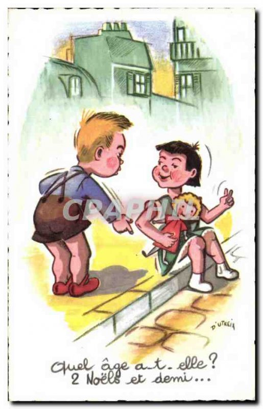 Humor - Illustration - Children - How old is - it t - Old Postcard Dutreix
