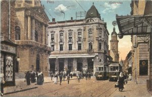 Hungary Pecs trams tramway modern repro postcard