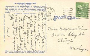 Bradford Coffee Shop & Staff Fort Myers Florida 1950 linen postcard