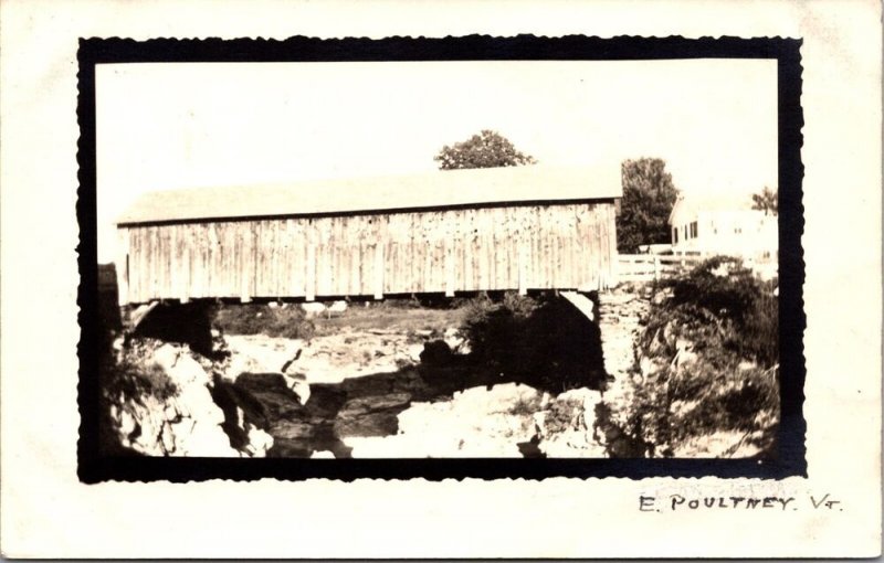 Real Photo Postcard Old South St. Bridge in Poultney, Vermont 