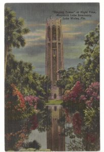 The Singing Tower At Night, Lake Wales, Florida, Vintage Linen Postcard