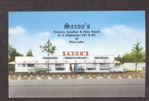 PINE LAKE ILLINOIS SAXON'S RESTAURANT OLD CARS VINTAGE ADVERTISING POSTCARD