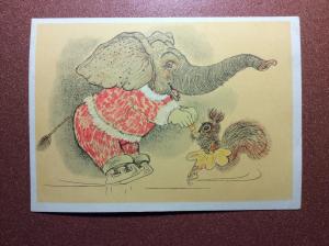 Vintage russian postcard 1966 GOLUBEV Winter Olympics figure skating elephant 