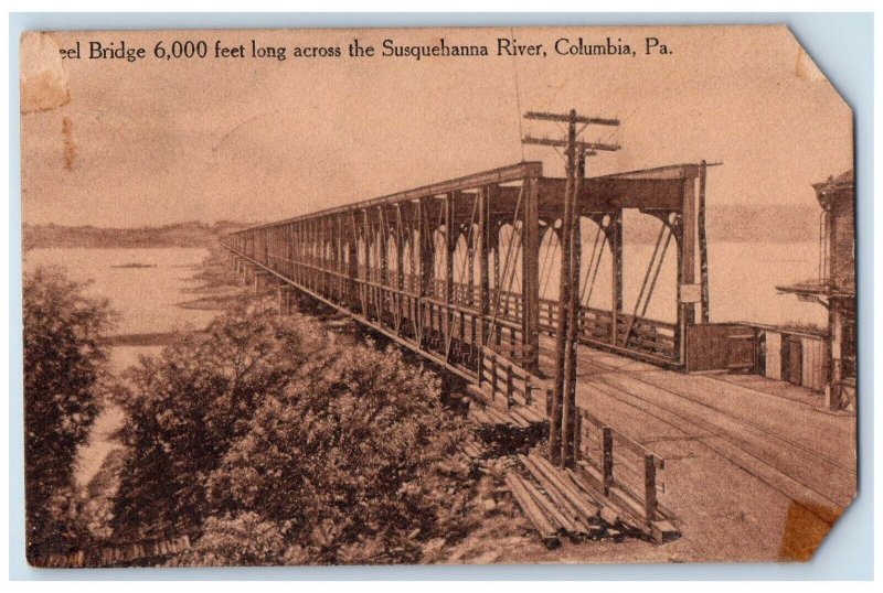 1910 Steel Bridge Long Across Susquehanna River Columbia Pennsylvania Postcard 