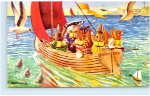 RACEY HELPS Artist Signed ~ A SAIL AROUND BAY Anthropomorphic Medici Postcard