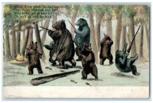 c1910's Roosevelt Bears Hunting Anthropomorphic Scranton PA Antique Postcard