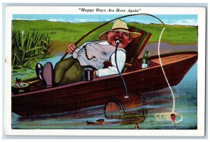 1934 Drinking Beer Fishing Fish Boat Atlantic City New Jersey NJ Posted Postcard