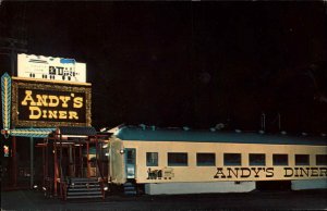 Seattle Wash WA Andy's Diner at Night Vintage Chrome Postcard