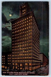 Salt Lake City Utah Postcard New Walker Bank Building Night Moon c1910 Vintage