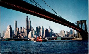 New York City Brooklyn Bridge Spanning East River