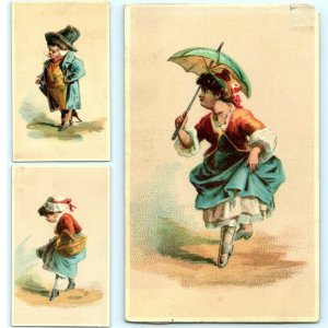 x3 LOT c1880s Victorian Fashion Children Dressed Up Stock Trade Card Litho C14