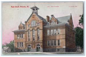 Watseka Illinois Postcard High School Building Exterior View 1908 Vintage Posted