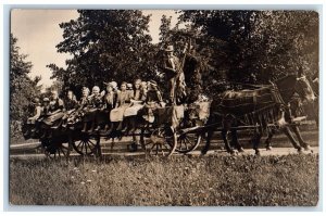 1913 4th Of July Horse Wagon Ride Clarence Center NY RPPC Photo Antique Postcard 