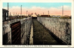 Vtg Sault Ste Marie Michigan MI Sabin Lock Empty 1930s Old Linen View Postcard