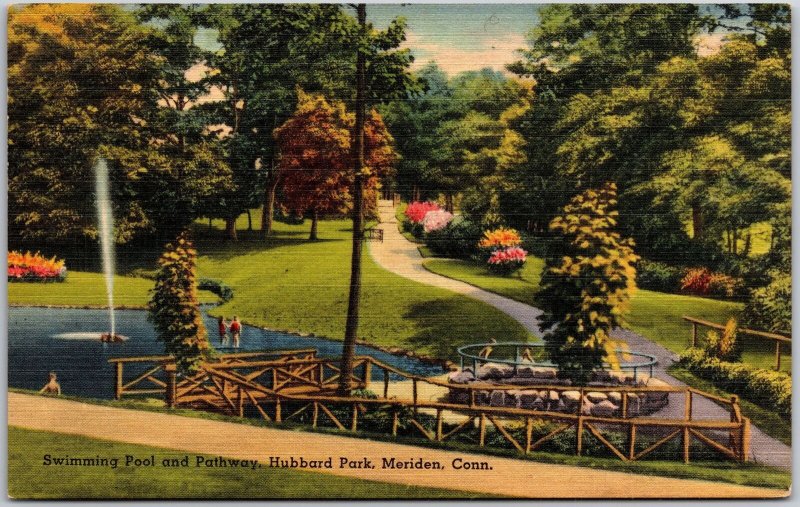 Meriden Connecticut, Swimming Pool and Pathway, Hubbard Park, Vintage Postcard