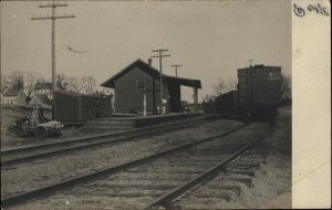 RR Train Station Depot East Machias ME Maine Cancel c1910 Real Photo Postcard