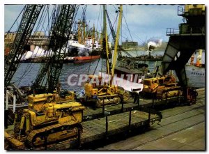 Postcard Modern Rotterdam port View Boat Crane Tractors