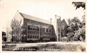 A79/ Waukegan Illinois Il Real Photo RPPC Postcard 1943 North School Building