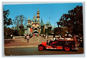 Vintage 1973 Postcard Disneyland Sleeping Beauty Castle Fire Truck California