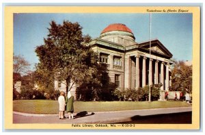 c1920 Public Library Kids Students Enter The Building Oshkosh Wisconsin Postcard