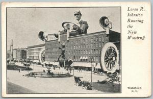 WATERTOWN N.Y. NEW WOODRUFF HOTEL L. JOHNSTON EXAGGERATED ANTIQUE 1910 POSTCARD