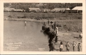 Real Photo Postcard Salmon Fishing Ship Creek in Anchorage, Alaska