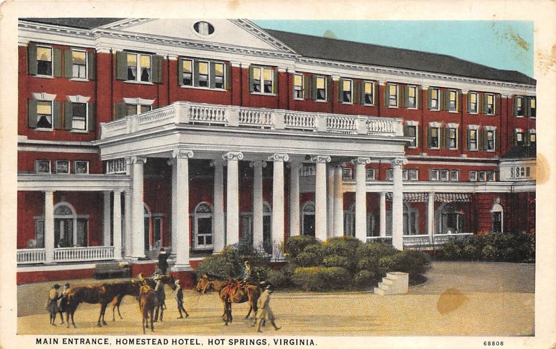 Hot Springs Virginia 1930s Postcard Main Entrance Homestead Hotel 