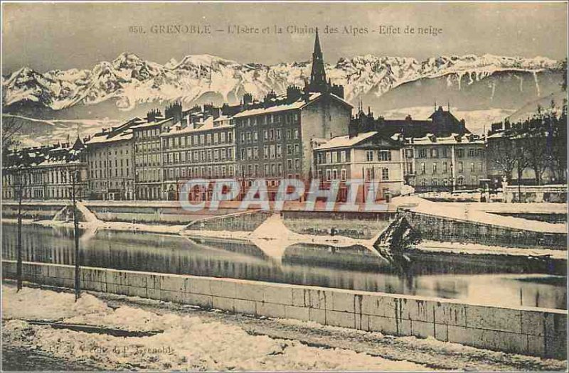 Old Postcard Grenoble Isere and the Chaine des Alpes Snow Effect