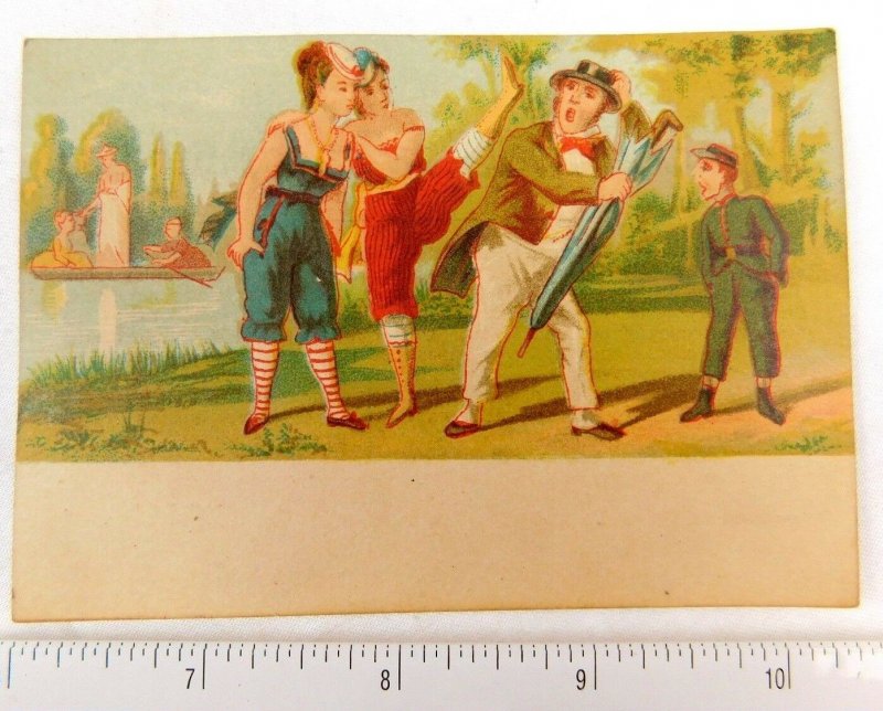 Grand Central Tea Importing Co Girls in Bathing Suits Kicking Man Trade Card F52