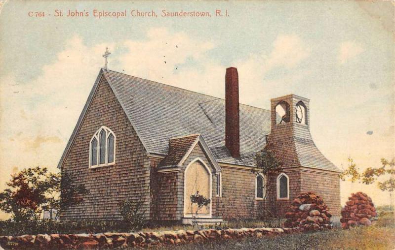 Saunderstown Rhode Island St Johns Episcopal Church Antique Postcard K101853