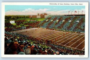 Iowa City Iowa Postcard University Stadium Football Rugby c1940 Vintage Antique