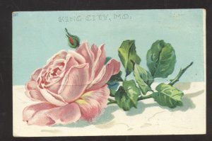 KING CITY MISSOURI LARGE PINK ROSE FLOWERS 1907 VINTAGE POSTCARD