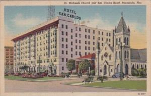 Florida Pensacola St Michaels Church and San Carlos Hotel 1945 Curteich