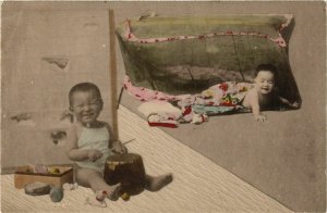 PC CPA japanese babies hand colored JAPAN (a14602)