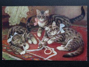 THREE KITTENS PLAYING WITH IN BABY RATTLE c1919 Postcard by Raphael Tuck 8884