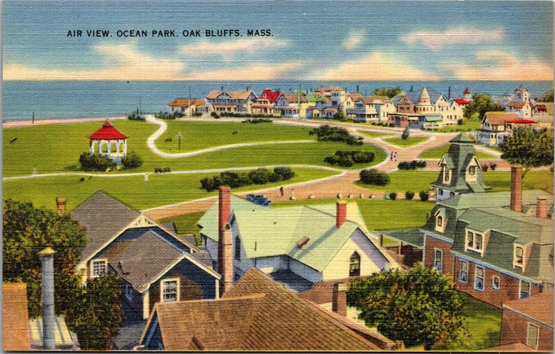 Postcard MA Oak Bluffs air view Ocean Park