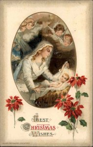 Winsch Christmas Angels Watch Mary with Baby Jesus c1910 Vintage Postcard